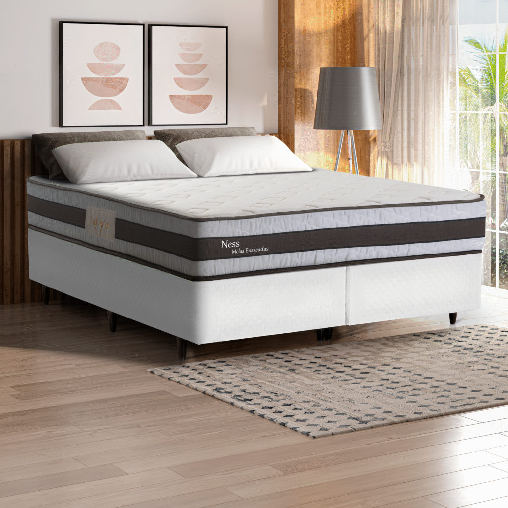 Cama box baú com colchão Ness Herval em quarto aconchegante e traanquilo